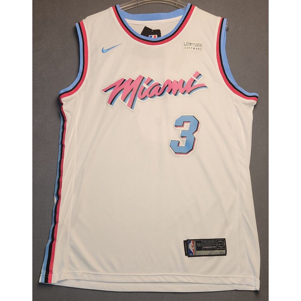 Nike NBA Dwyane Wade Miami Heat City Edition Swingman Jersey White Vice 50 Large